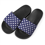 Blue And White USA Star Pattern Print Black Slide Sandals