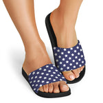 Blue And White USA Star Pattern Print Black Slide Sandals