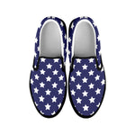 Blue And White USA Star Pattern Print Black Slip On Shoes