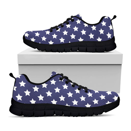 Blue And White USA Star Pattern Print Black Sneakers