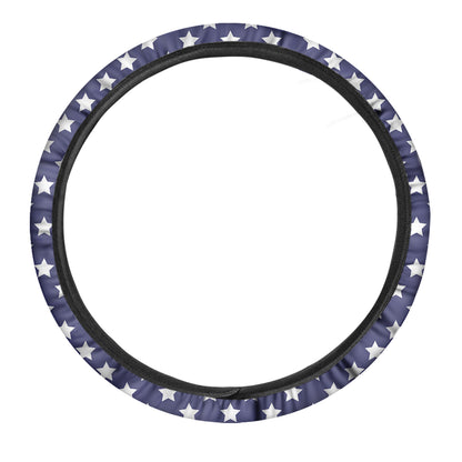 Blue And White USA Star Pattern Print Car Steering Wheel Cover