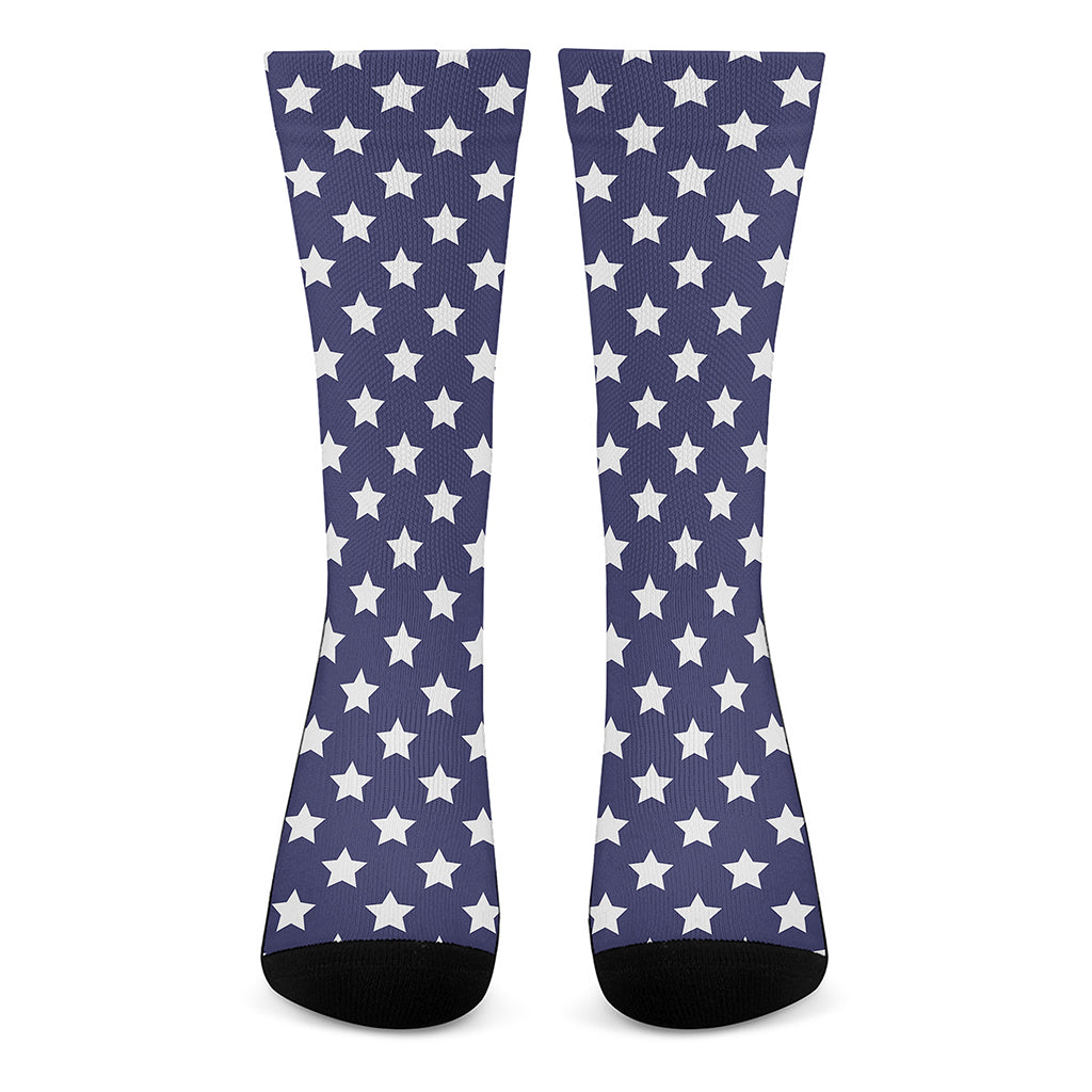 Blue And White USA Star Pattern Print Crew Socks