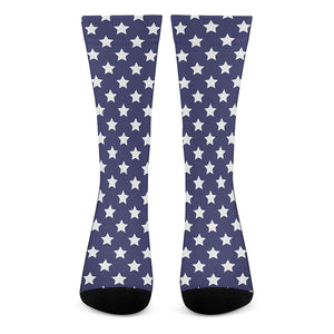 Blue And White USA Star Pattern Print Crew Socks