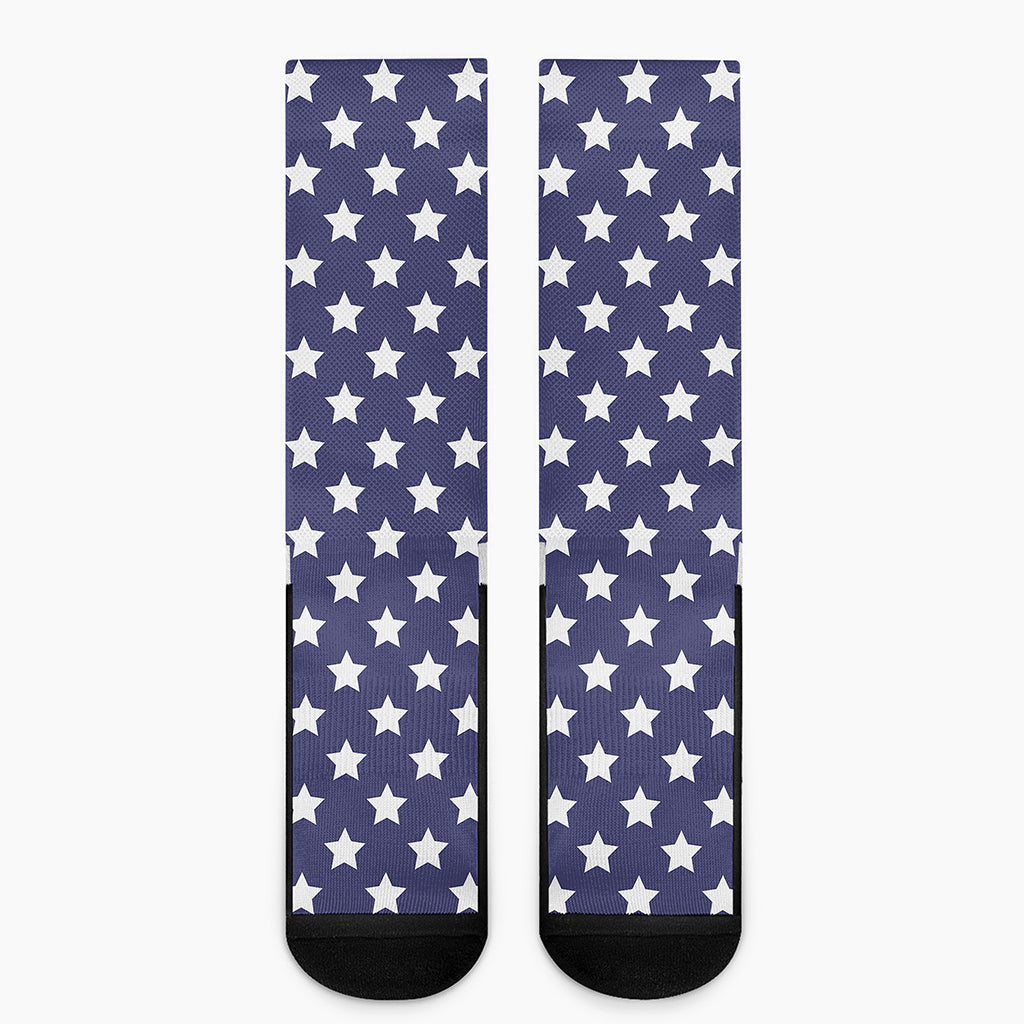 Blue And White USA Star Pattern Print Crew Socks