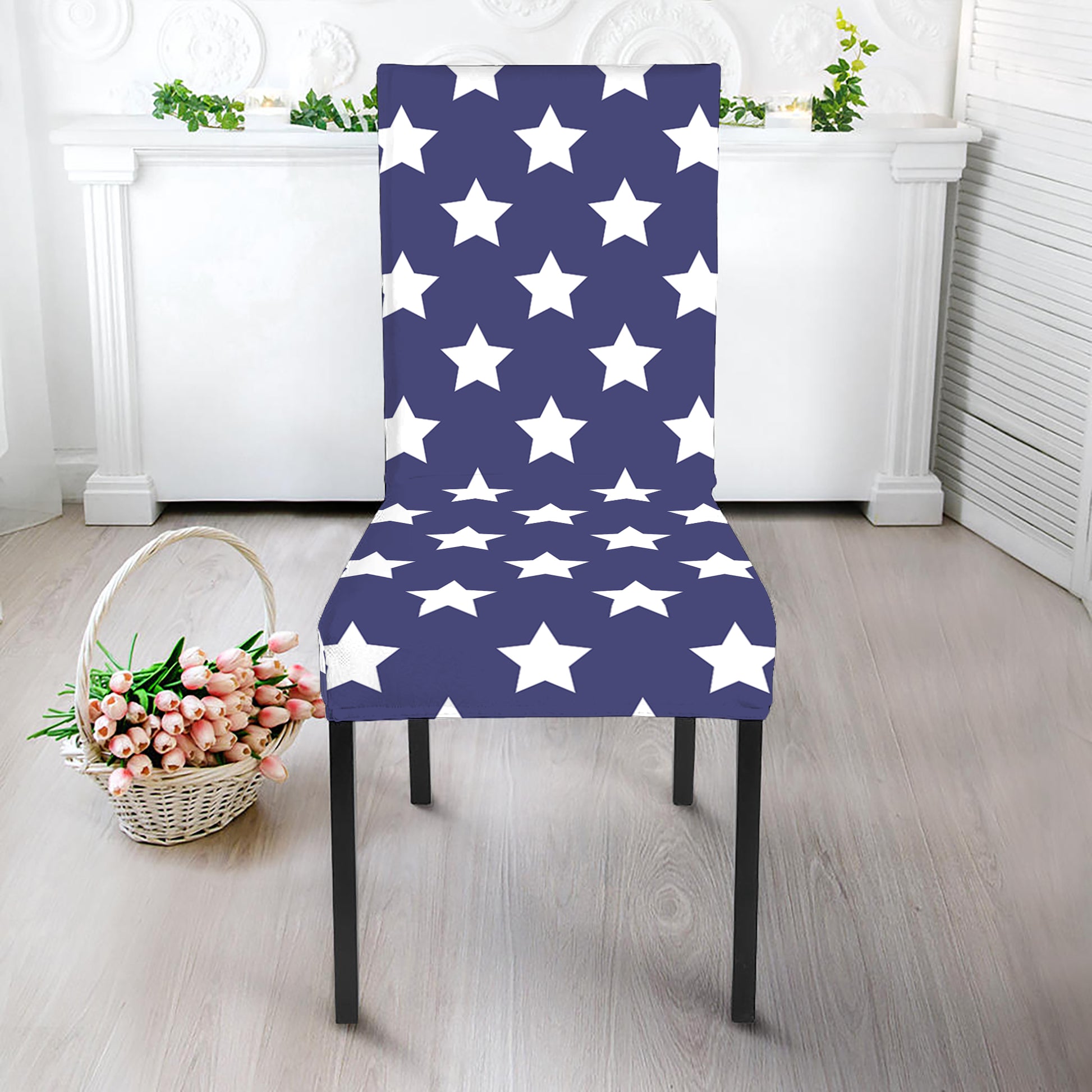 Blue And White USA Star Pattern Print Dining Chair Slipcover