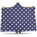 Blue And White USA Star Pattern Print Hooded Blanket