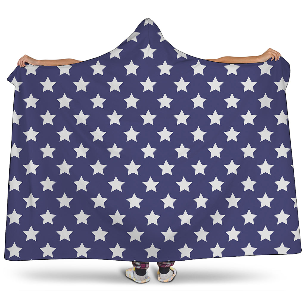 Blue And White USA Star Pattern Print Hooded Blanket