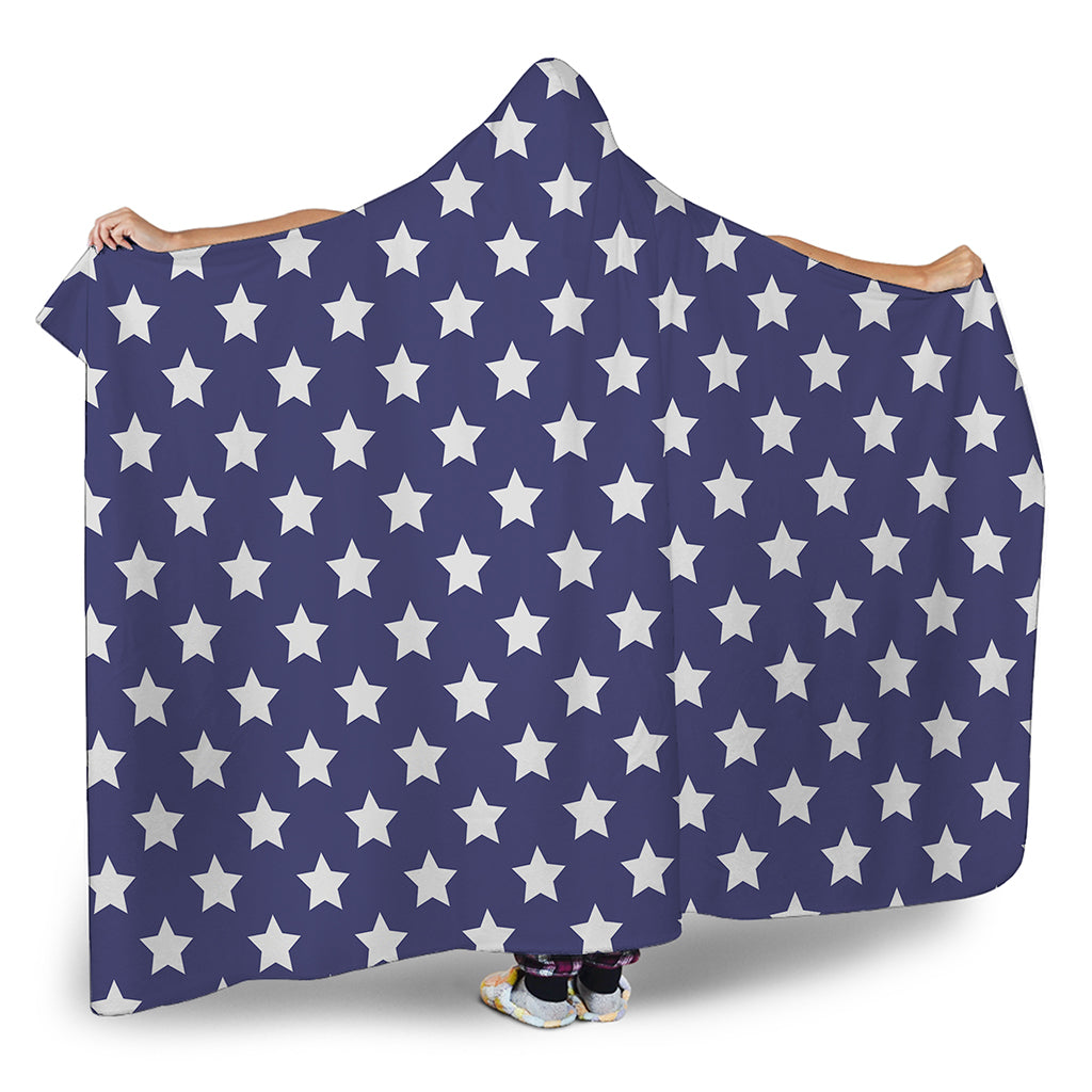 Blue And White USA Star Pattern Print Hooded Blanket