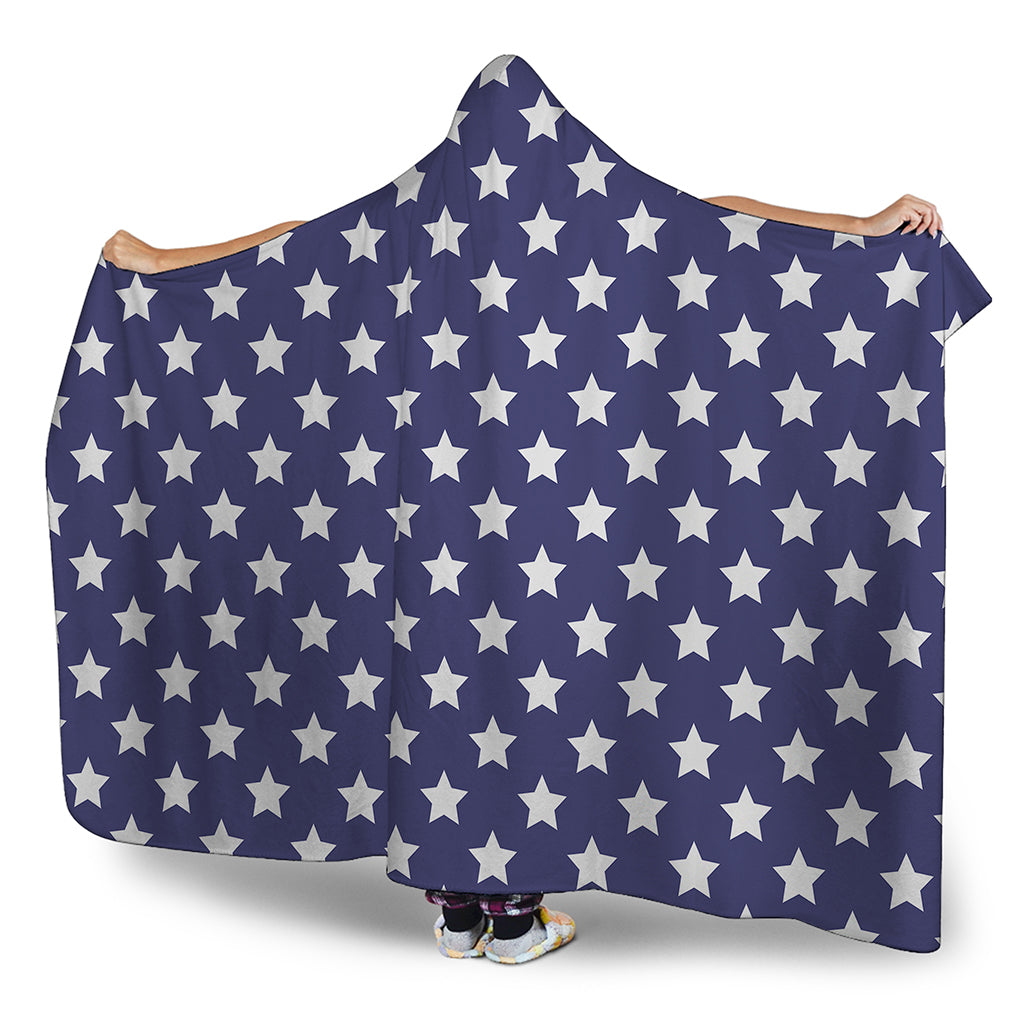 Blue And White USA Star Pattern Print Hooded Blanket