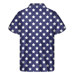 Blue And White USA Star Pattern Print Men's Short Sleeve Shirt