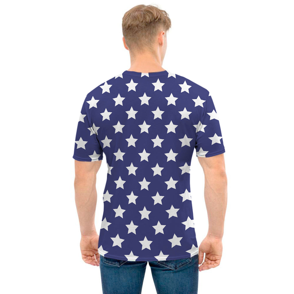 Blue And White USA Star Pattern Print Men's T-Shirt