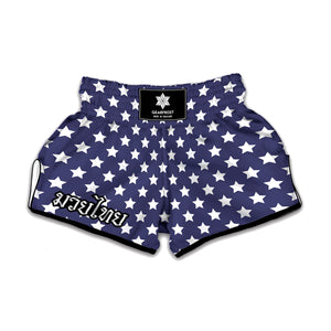 Blue And White USA Star Pattern Print Muay Thai Boxing Shorts