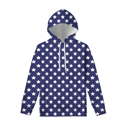 Blue And White USA Star Pattern Print Pullover Hoodie
