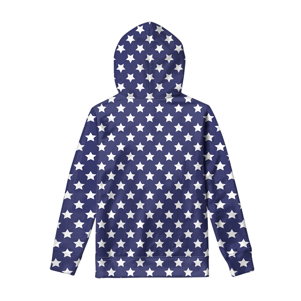 Blue And White USA Star Pattern Print Pullover Hoodie