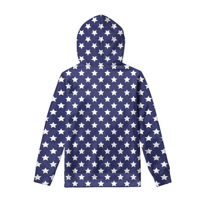 Blue And White USA Star Pattern Print Pullover Hoodie