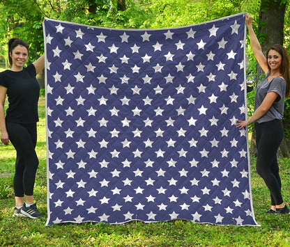 Blue And White USA Star Pattern Print Quilt