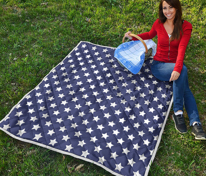 Blue And White USA Star Pattern Print Quilt