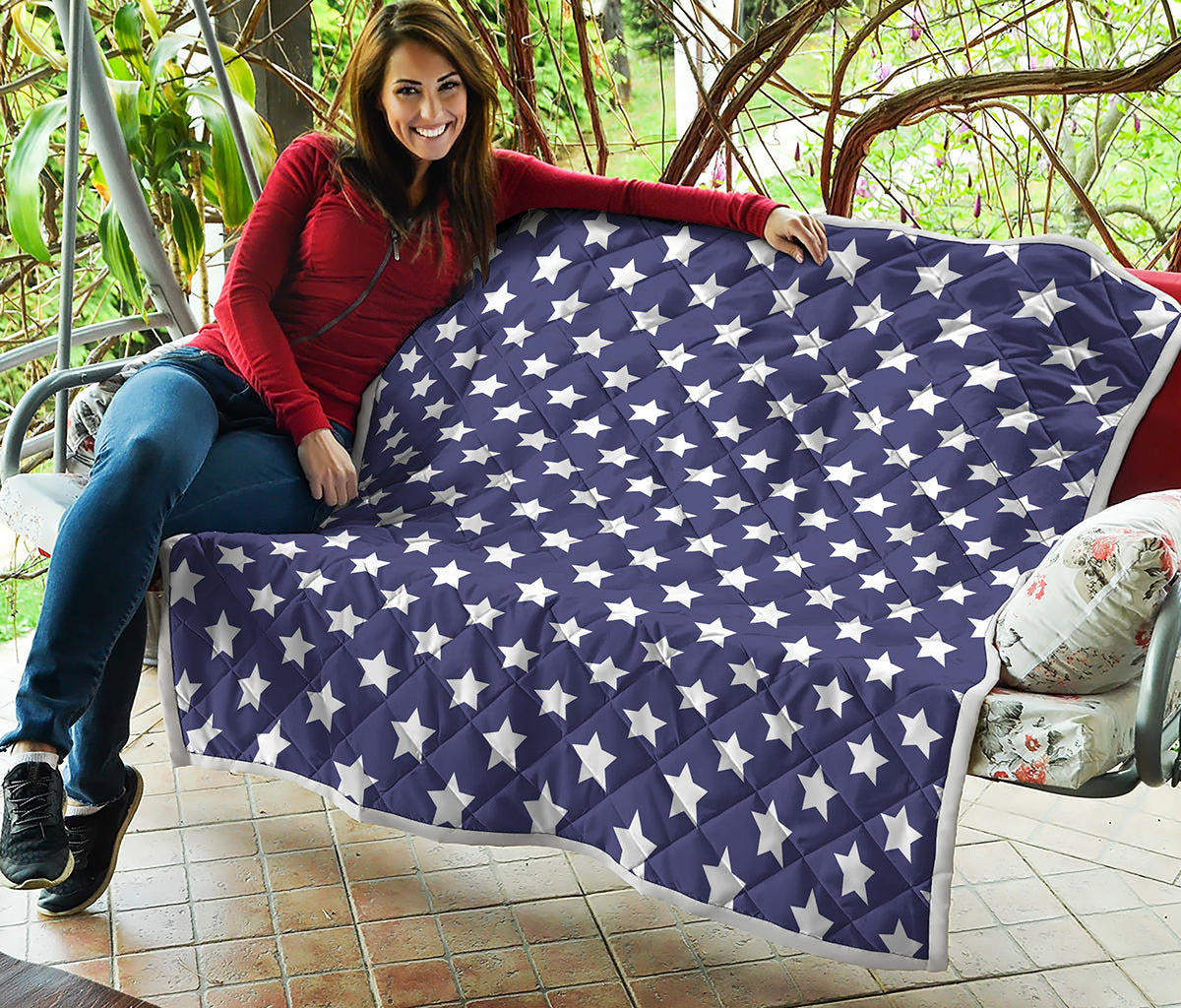 Blue And White USA Star Pattern Print Quilt