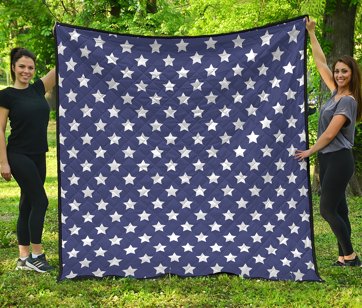 Blue And White USA Star Pattern Print Quilt