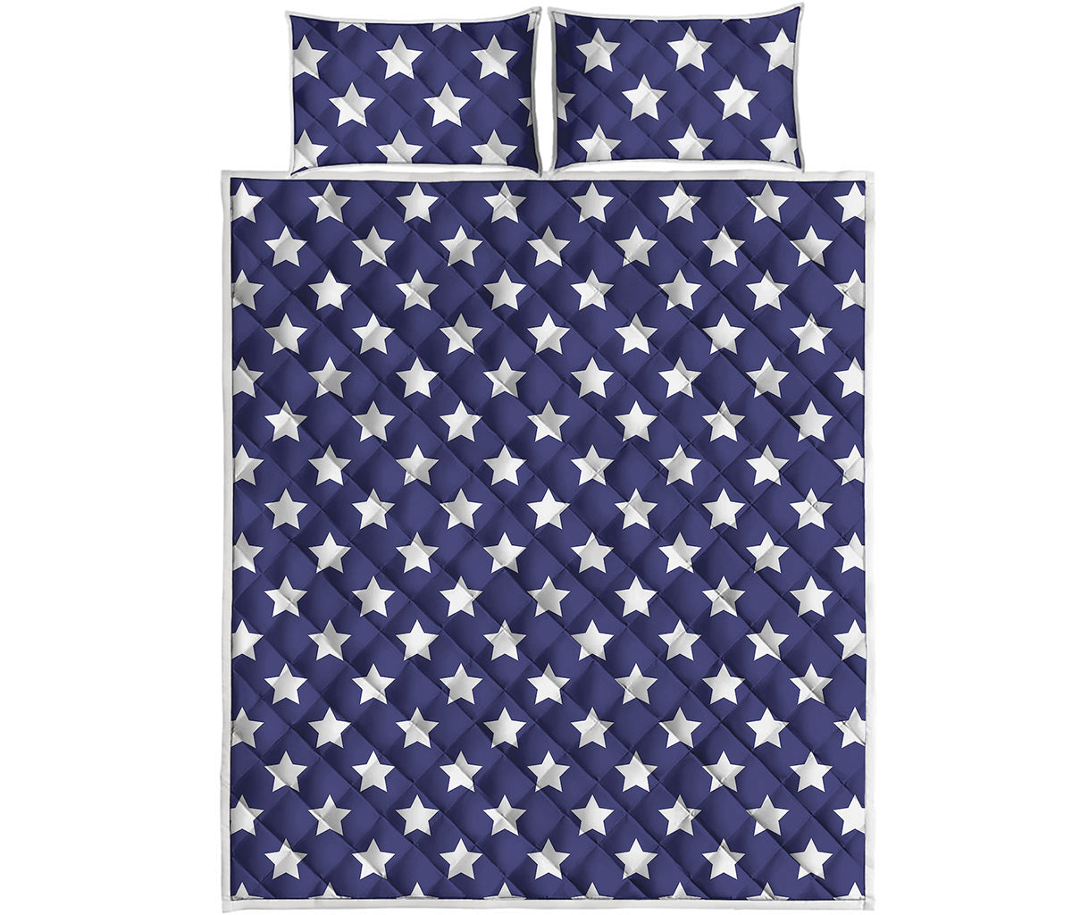 Blue And White USA Star Pattern Print Quilt Bed Set