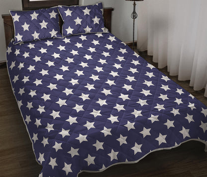 Blue And White USA Star Pattern Print Quilt Bed Set