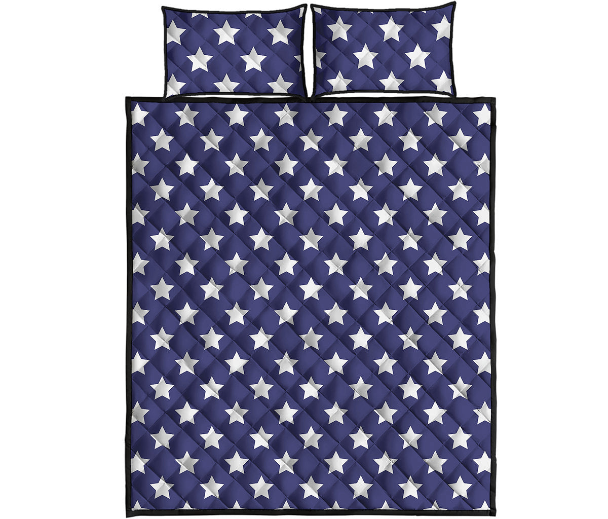 Blue And White USA Star Pattern Print Quilt Bed Set