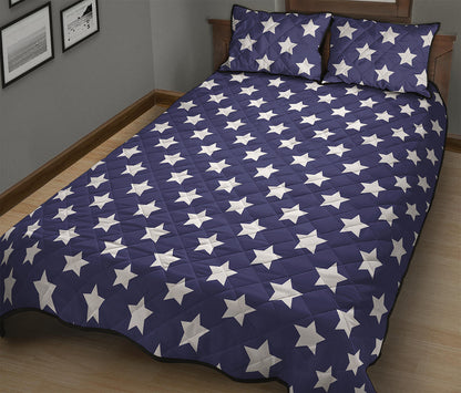 Blue And White USA Star Pattern Print Quilt Bed Set