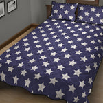 Blue And White USA Star Pattern Print Quilt Bed Set