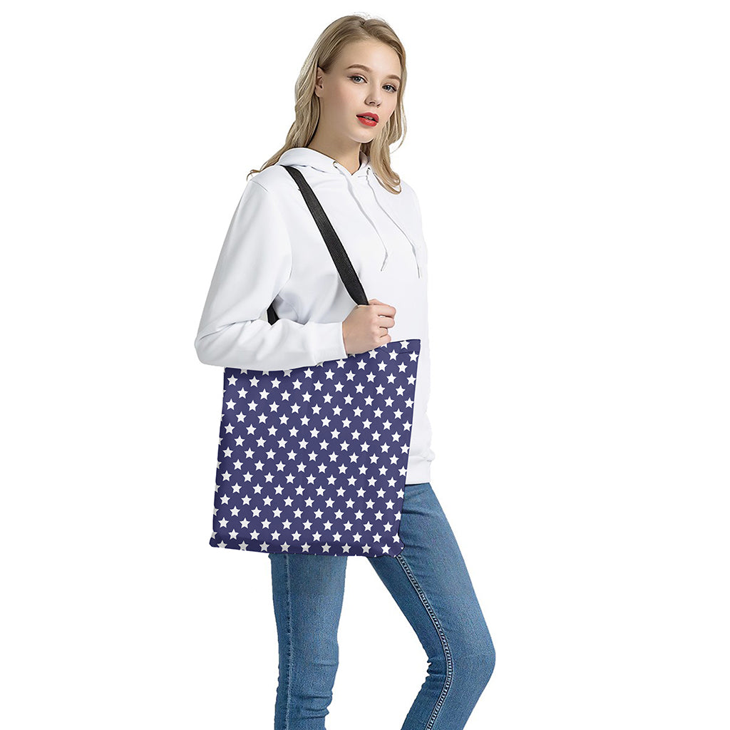 Blue And White USA Star Pattern Print Tote Bag