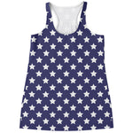 Blue And White USA Star Pattern Print Women's Racerback Tank Top