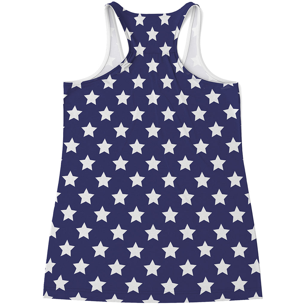 Blue And White USA Star Pattern Print Women's Racerback Tank Top