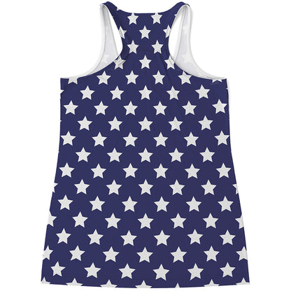 Blue And White USA Star Pattern Print Women's Racerback Tank Top