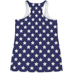 Blue And White USA Star Pattern Print Women's Racerback Tank Top