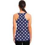 Blue And White USA Star Pattern Print Women's Racerback Tank Top