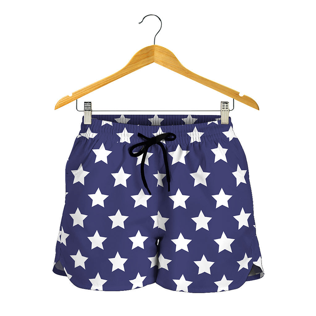 Blue And White USA Star Pattern Print Women's Shorts