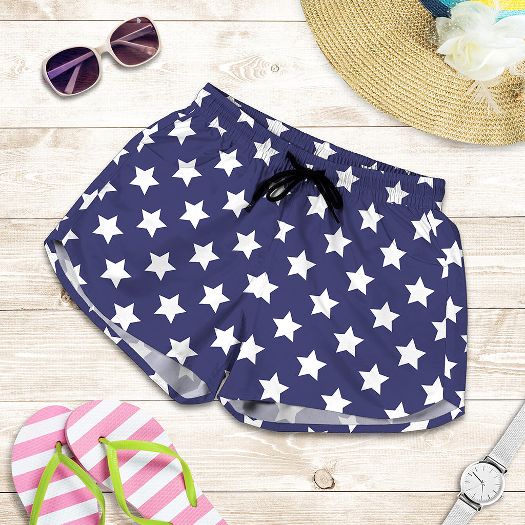 Blue And White USA Star Pattern Print Women's Shorts