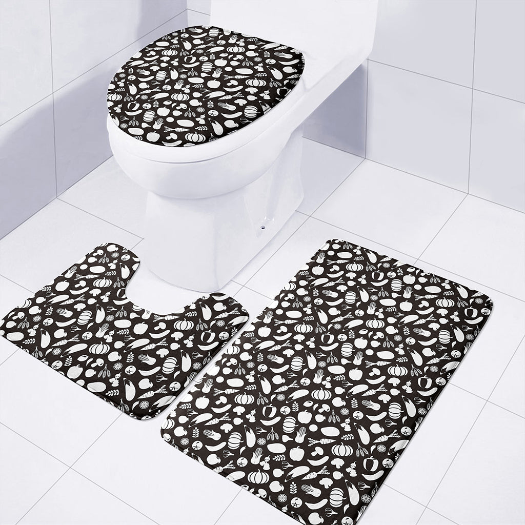 Blue And White Vegan Pattern Print 3 Piece Bath Mat Set