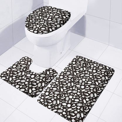 Blue And White Vegan Pattern Print 3 Piece Bath Mat Set