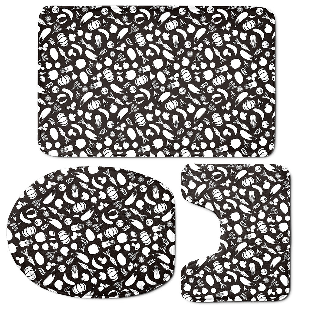 Blue And White Vegan Pattern Print 3 Piece Bath Mat Set