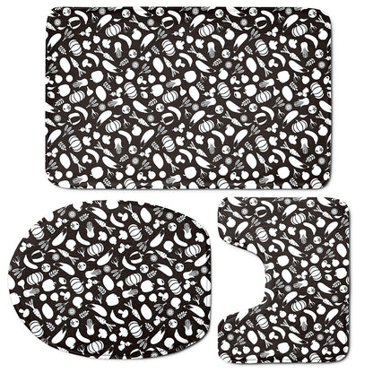 Blue And White Vegan Pattern Print 3 Piece Bath Mat Set