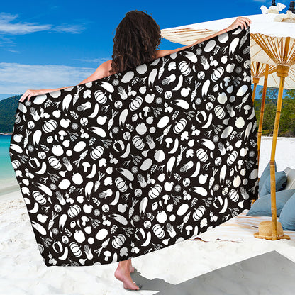 Blue And White Vegan Pattern Print Beach Sarong Wrap