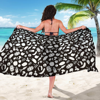 Blue And White Vegan Pattern Print Beach Sarong Wrap