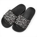 Blue And White Vegan Pattern Print Black Slide Sandals