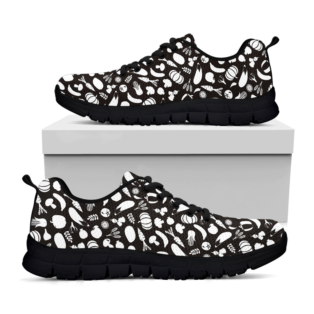 Blue And White Vegan Pattern Print Black Sneakers