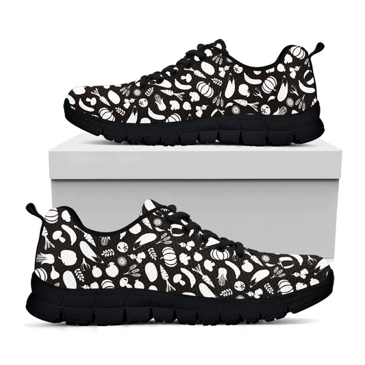 Blue And White Vegan Pattern Print Black Sneakers