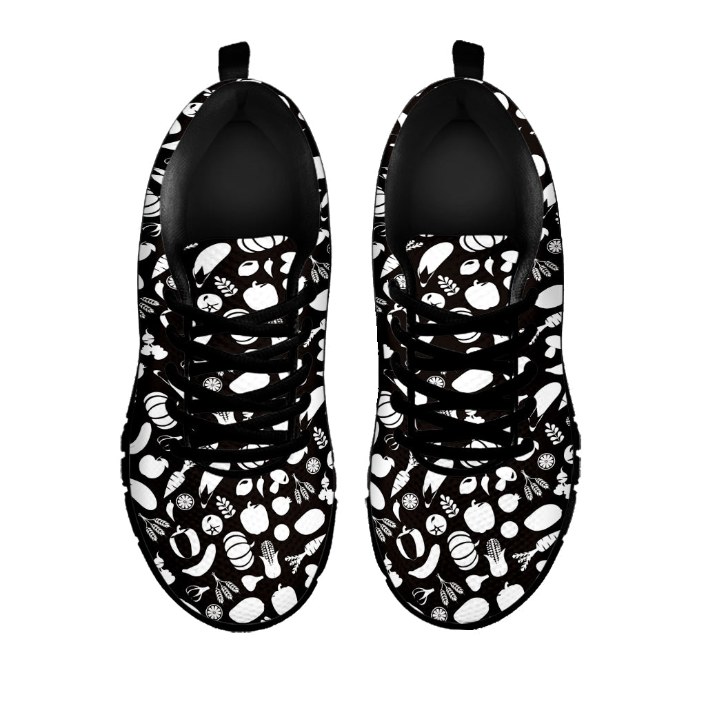 Blue And White Vegan Pattern Print Black Sneakers