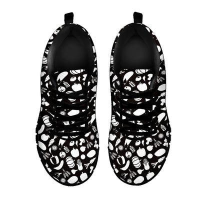 Blue And White Vegan Pattern Print Black Sneakers