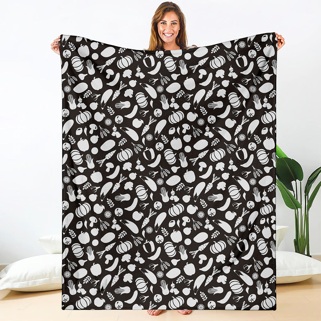 Blue And White Vegan Pattern Print Blanket