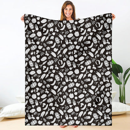 Blue And White Vegan Pattern Print Blanket