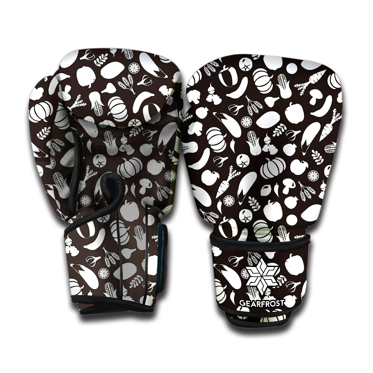 Blue And White Vegan Pattern Print Boxing Gloves